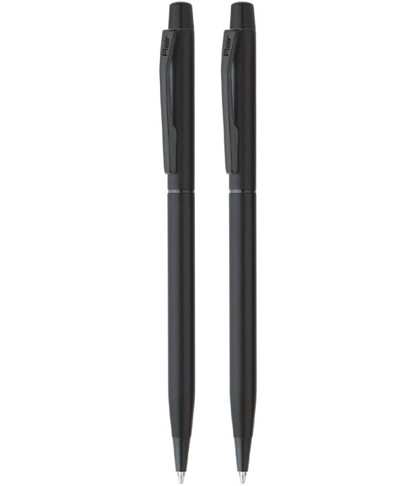     			FLAIR Platinum Series Noir Designer Metal Ball Pen Box Pack | Matt Black Finish With Slim Design | Twist Mechanism For Smudge Free Writing | Durable, Refillable Pen | Blue Ink, Pack of 2