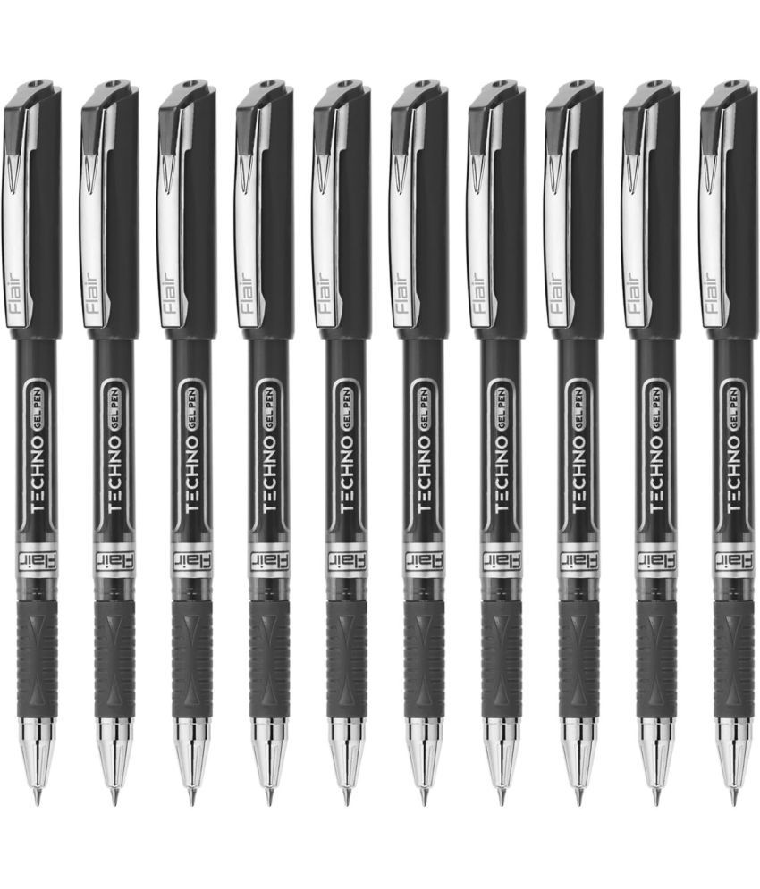     			FLAIR Techno 0.5mm Gel Pen Box Pack | Japanese Waterproof Gel Ink For Smudge Free Writing | Comfortable Grip For Easy Handling | Black Ink, Pack of 20 Pens