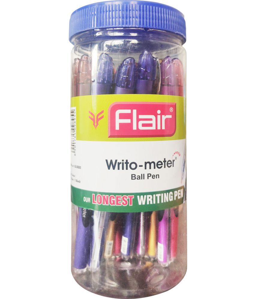     			FLAIR Writometer Ball Pen Jar Pack | Stainless Steel Tip | Our Longest Writing Pens | Writes Upto 1,200 Meters | Ensures Smoothness & Durability | Blue & Black Ink, Set Of 20 Pens