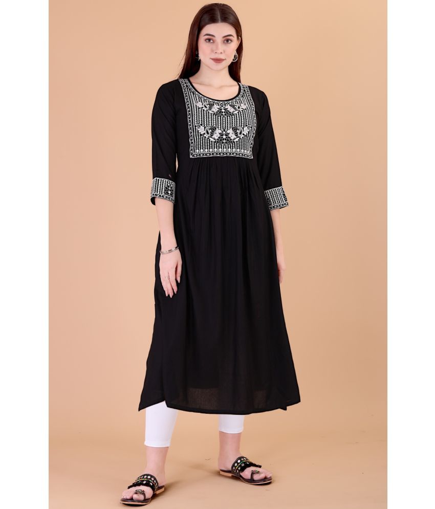     			Glomee - Black Rayon Women's Nayra Kurti ( Pack of 1 )