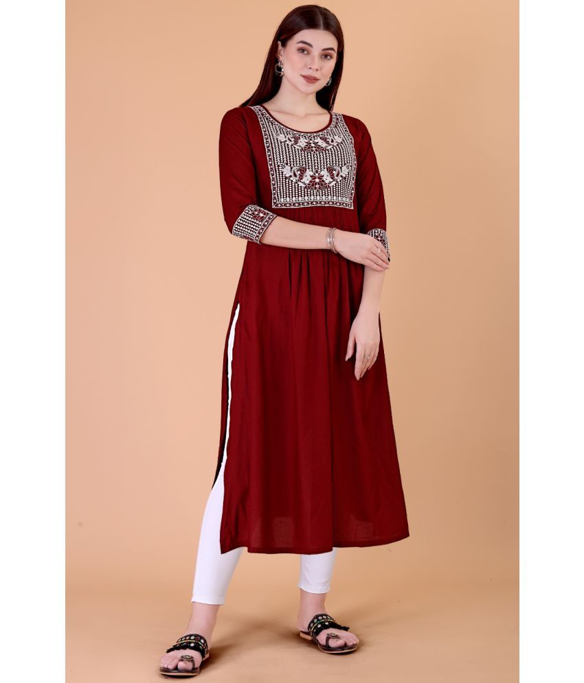     			Glomee - Maroon Rayon Women's Nayra Kurti ( Pack of 1 )