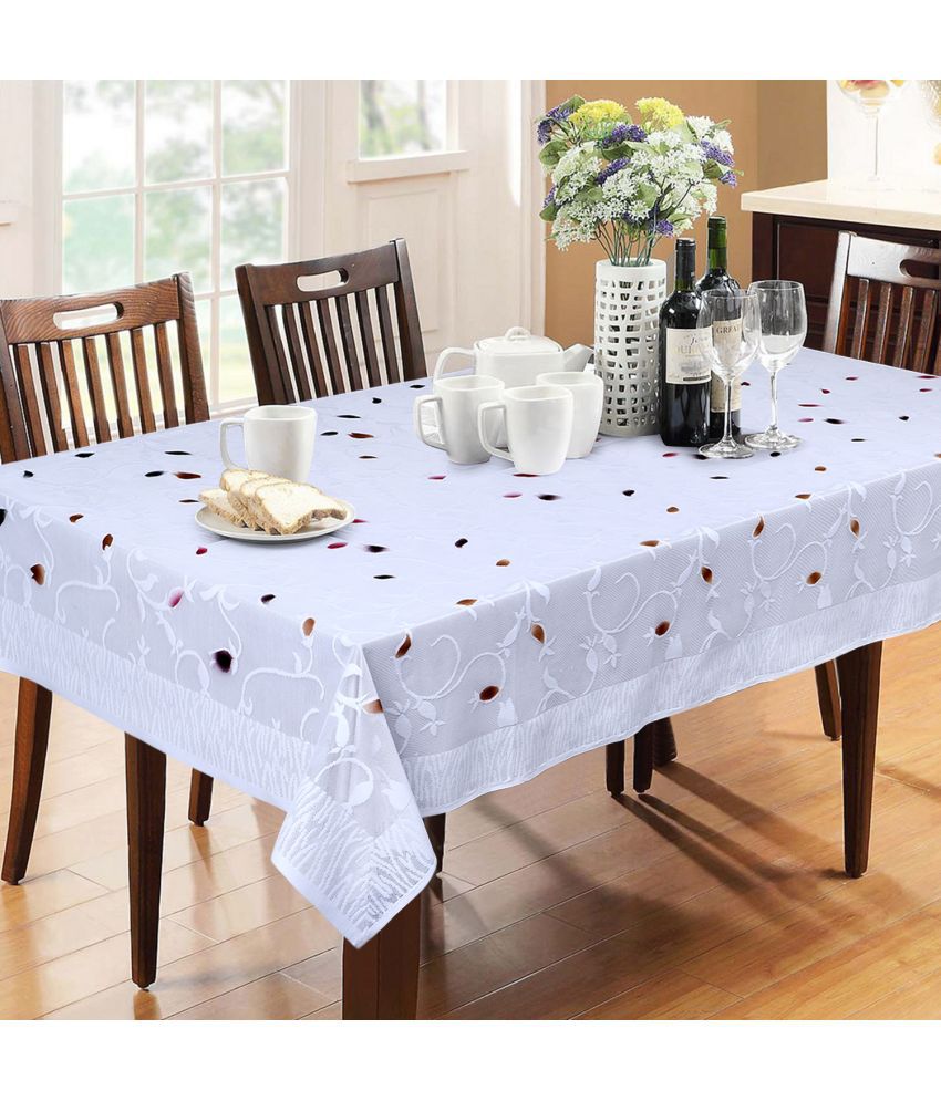     			HOMETALES Self Design Polyester 6 Seater Rectangle Table Cover ( 228 x 152 ) cm Pack of 1 White