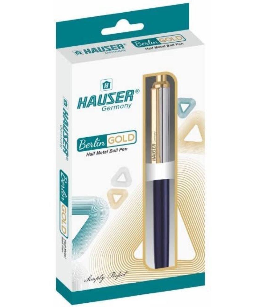     			Hauser Berlin Gold Designer Ball Pen Box Pack | Metal Body With Stylish Design | Retractable Mechanism For Smudge Free Writing | Durable, Refillable Pen | Blue Ink, Pack of 2