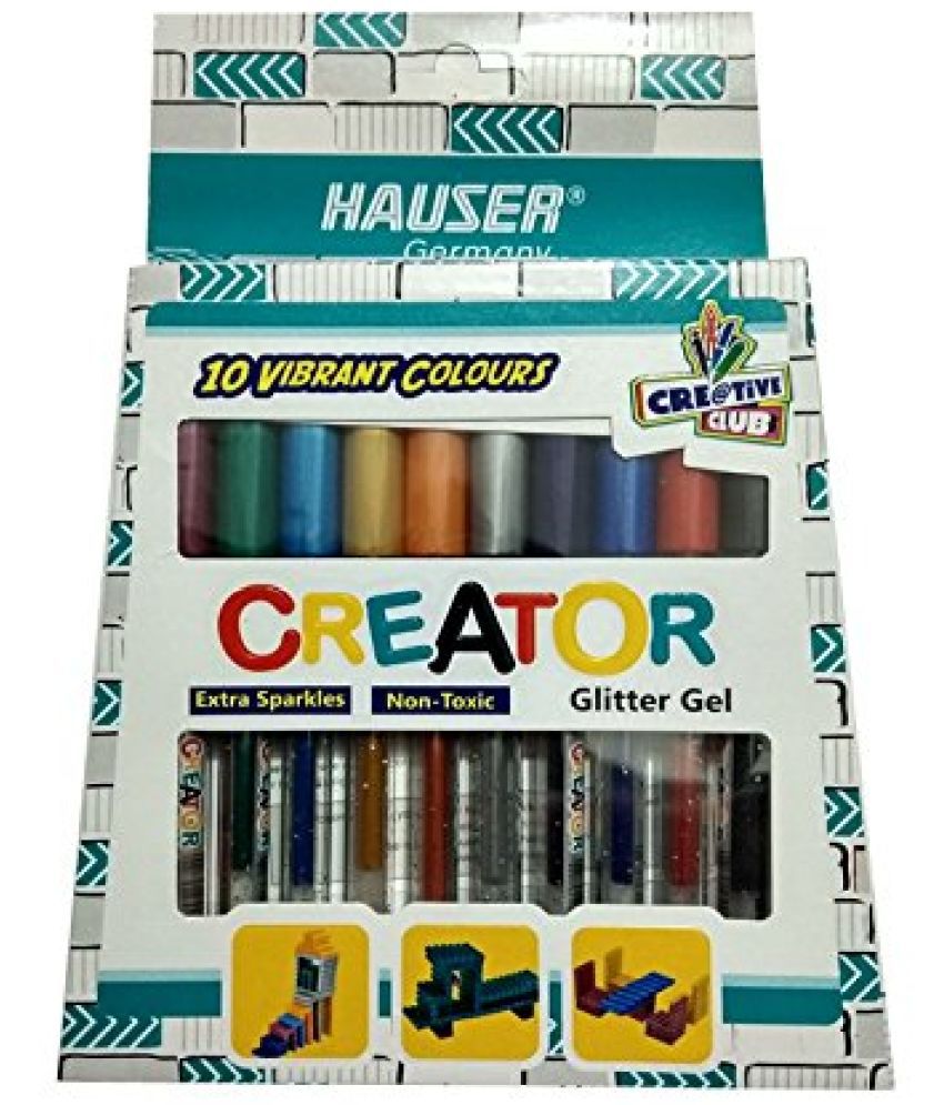     			Hauser Creator Glitter Gel Pen Pouch Pack | Comfortable Grip For Smooth Writing | Extra Sparkles & Non-Toxic | Ideal For Tatto Making, Heena Drawing, Cards Coloring | 10 Vibrant Colours, Pack of 2