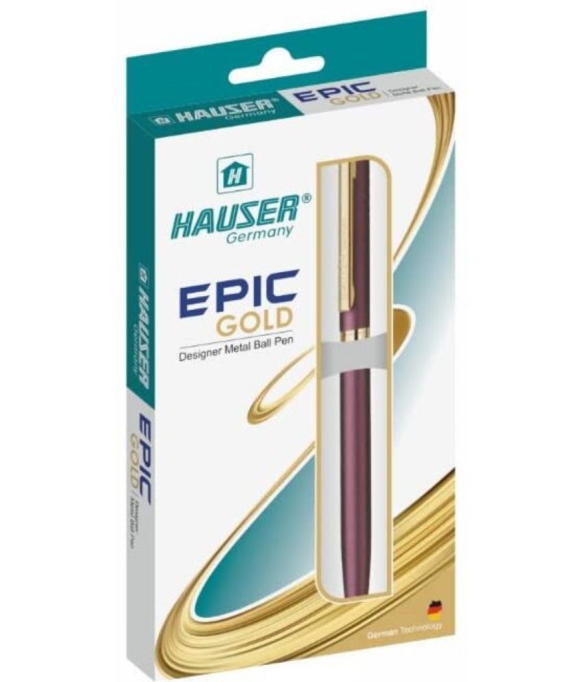     			Hauser Epic Gold Designer Ball Pen Box Pack | Metal Body With Stylish Design | Twist Mechanism For Smudge Free Writing | Durable, Refillable Pen | Blue Ink, Pack of 3