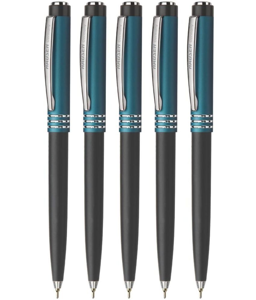     			Hauser Flaunt Ball Pen Box Pack | Twist Mechanism With Comfortable Grip For Easy Handling | Shiny & Attractive Metal Body | Ideal For Gifting | Blue Ink, Pack of 5 Pens