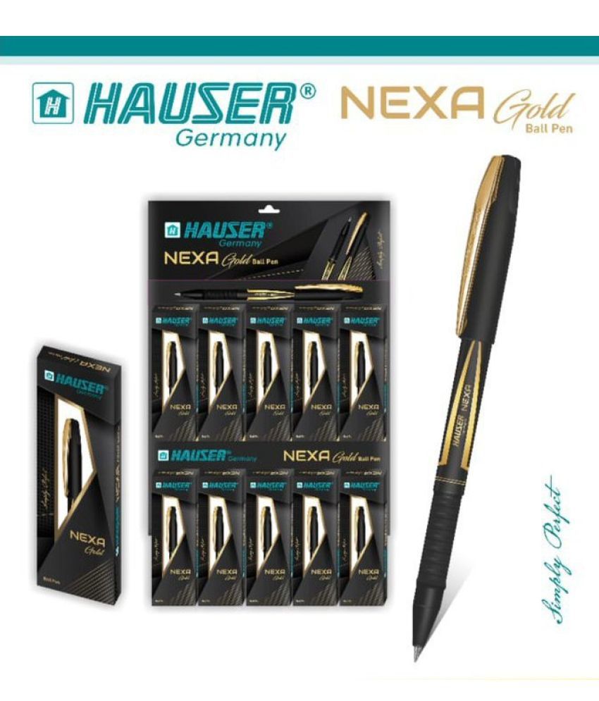     			Hauser Nexa Gold Ball Pen Box Pack | Stylish Design With Comfortable Grip | Fitted With Jumbo Fefill For Smudge Free Writing | Durable, Refillable Pen | Blue Ink, Pack of 10
