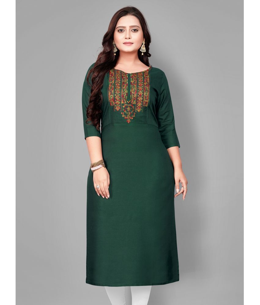     			Hetsa - Green Rayon Women's Straight Kurti ( Pack of 1 )