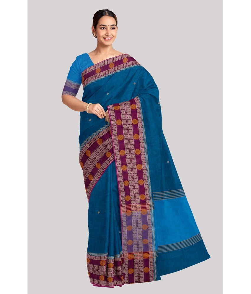     			KSR HANDLOOM PVT LTD - Blue Cotton Saree With Blouse Piece ( Pack of 1 )