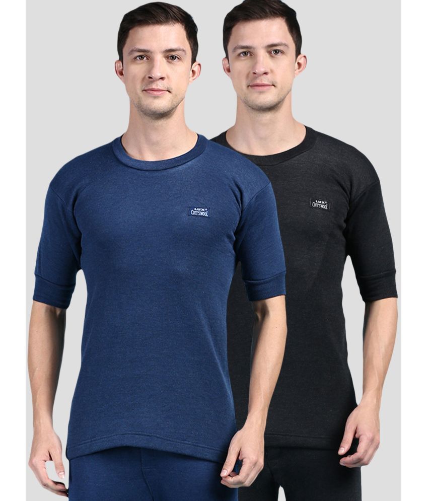     			Pack of 2 Lux Cottswool - Black Cotton Men's Thermal Tops