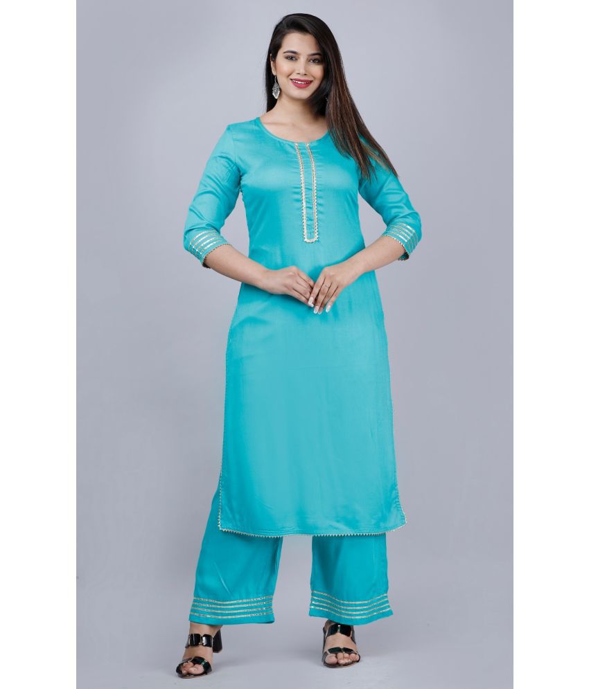     			MAUKA - Turquoise Straight Rayon Women's Stitched Salwar Suit ( Pack of 1 )