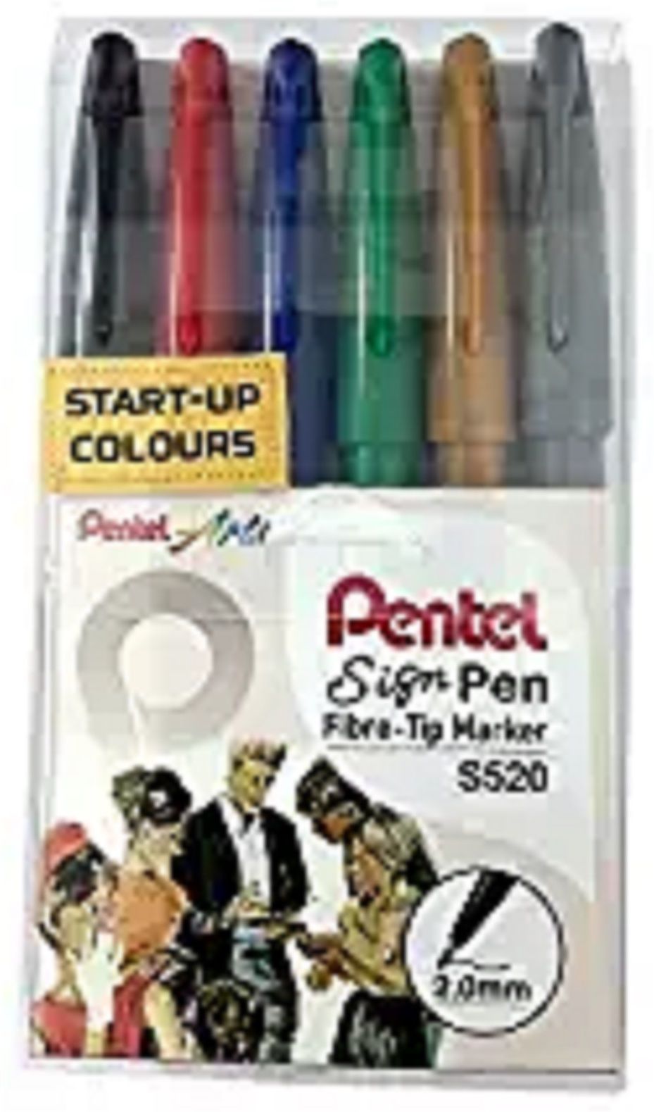     			Pentel Arts 2.0 MM Fibre Tip Water Based Start-Up Colours Sign Pen | Non-refillable | Ideal For Modern Calligraphy & Decorative Writing | Set of 6 Shades (S520), Multicolor