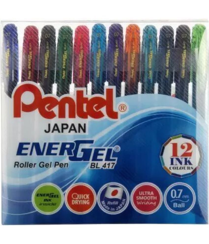     			Pentel Energel BL-417 Assorted 12 ink color Roller Gel Pen (Pack of 12 color) (Free Key-chain)
