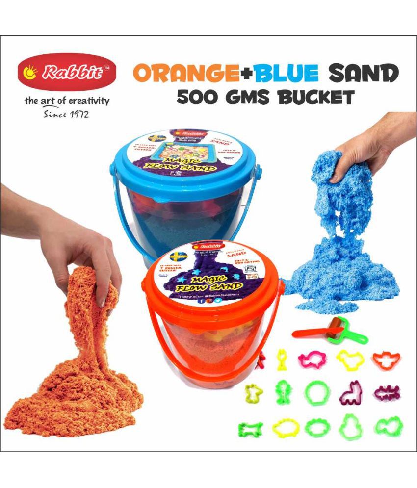     			Rabbit 1Kg Magic Flow Sand Buckets Pack of 2 For Kids.(Blue-Orange)