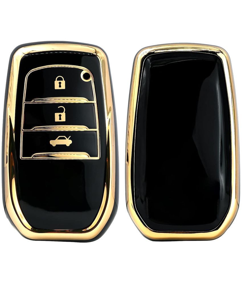     			TANTRA TPU Gold Car Key Cover Compatible with Compatible with Fortuner, Innova Crysta,Fortuner Facelift 2021, Fortuner Legender 2021 3 Button Smart Key Cover (Pack of 1, Black-Gold)