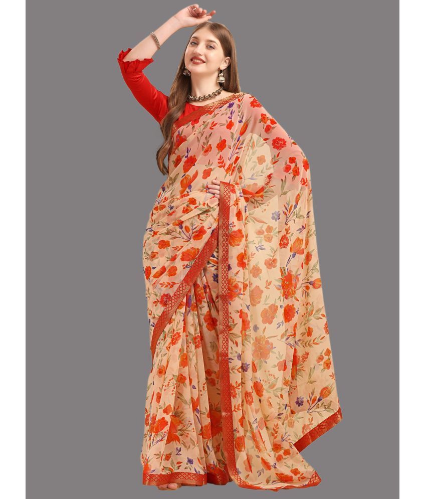     			Vichitro - Beige Chiffon Saree With Blouse Piece ( Pack of 1 )