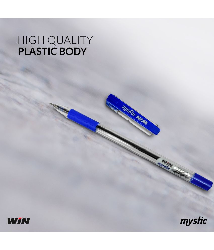     			Win Mystic Ball Pens | 100 Pcs (50 Pcs Blue Ink, 50 Pcs Black Ink) | Comfortable Elasto Grip | Smooth Ink Flow | 0.7mm Tip for Precision Writing (Pack of 100, Blue & Black)