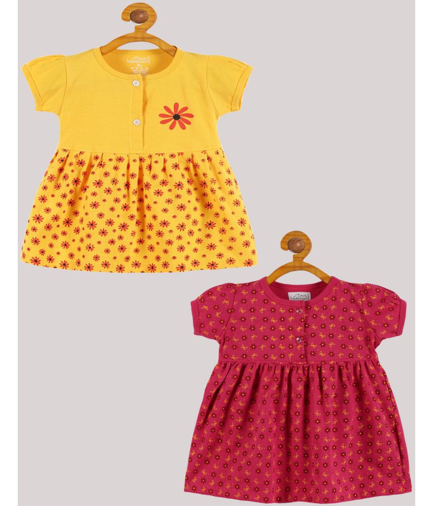 Babeezworld - Yellow & Pink Cotton Baby Girl Frock ( Pack of 2 )