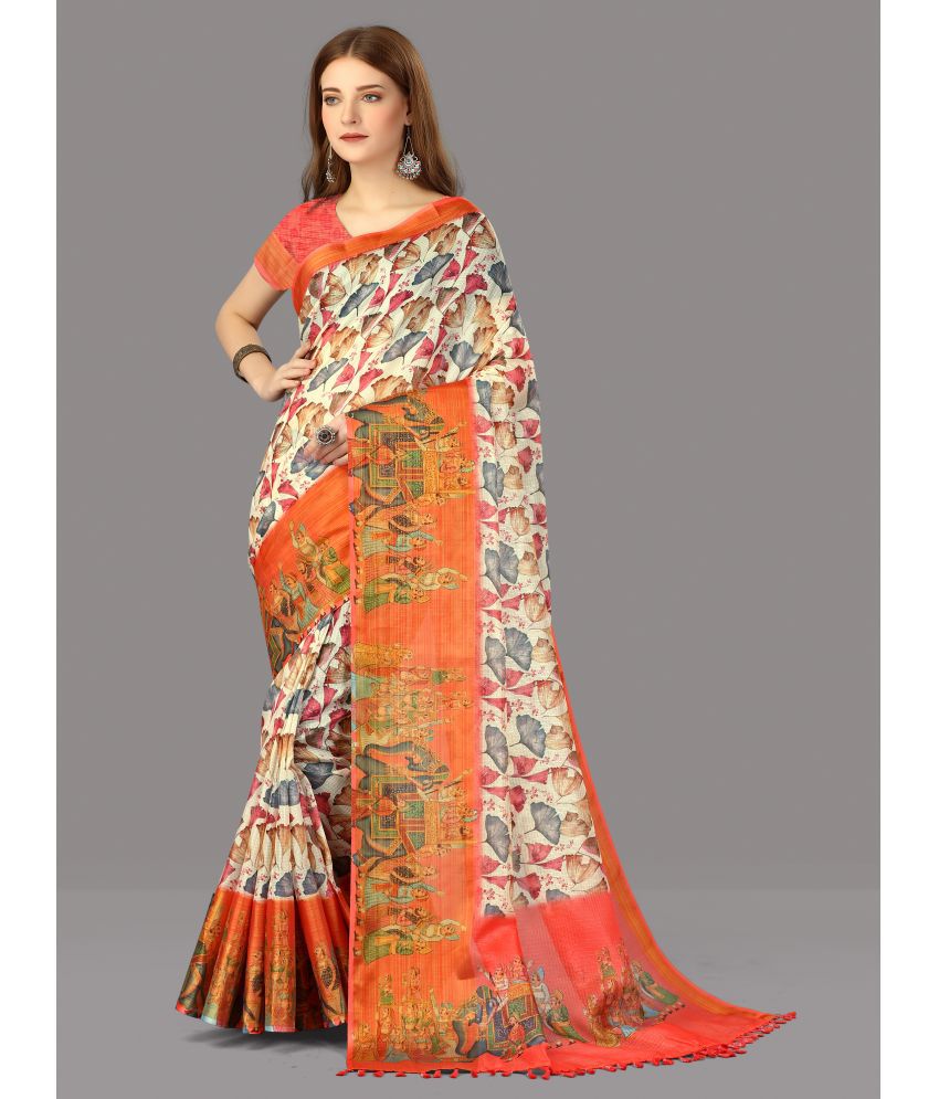     			Sanjana Silks - Orange Jacquard Saree With Blouse Piece ( Pack of 1 )
