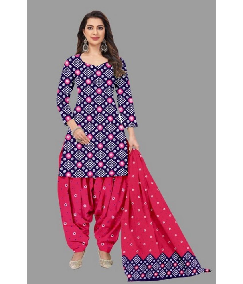     			shree jeenmata collection - Unstitched Blue Cotton Dress Material ( Pack of 1 )