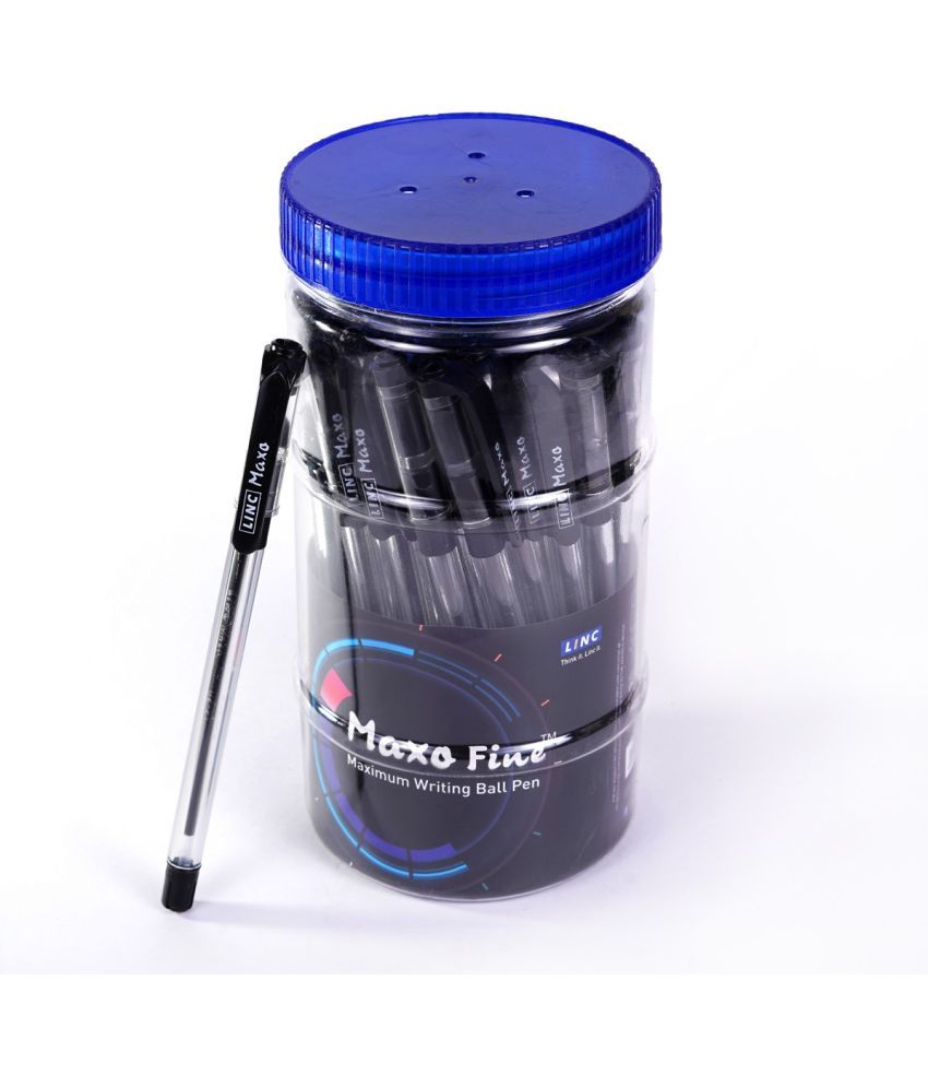     			Linc Maxo Fine Lightweight Ball Pen Jar | 0.7mm, Black Ink Ball Pens | Jar of 35 Units | BLack Ball Pen Set for Office and School Use | Elasto Grip Pens for Smooth Writing with Fast Flowing Ink Technology | Pack of 35