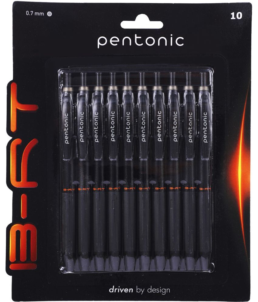     			Pentonic B-RT Ball Pen Blister Pack | Tip Size 0.7 mm | Retractable Mechanism With Black Matte Finish Body | Smart Grip For Fast Flowing Writing Experience | Black Ink, Pack Of 10