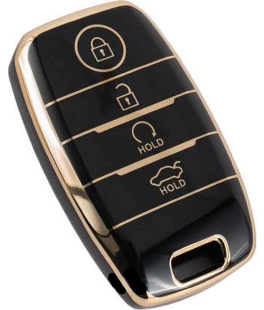     			TANTRA TPU Key Cover Compatible with Kia Seltos, Sonet, Carens, Carnival 4 Button Smart Key (Hold Button Down) (Black)