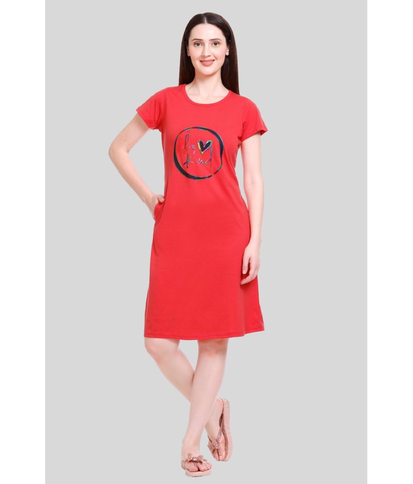     			White Moon - Red Cotton Women's Nightwear Night T-Shirt ( Pack of 1 )