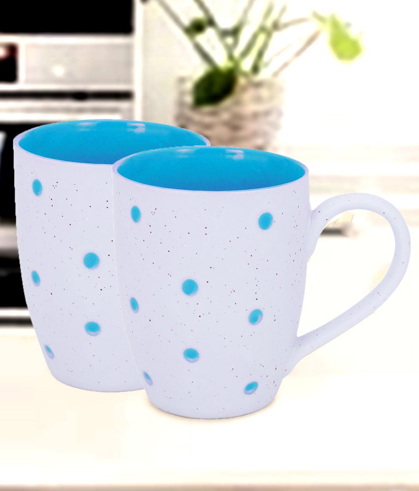     			HOMETALES - Blue Polka Dot Ceramic Milk And Coffee Mug, 330ml each, (Pack of 2)