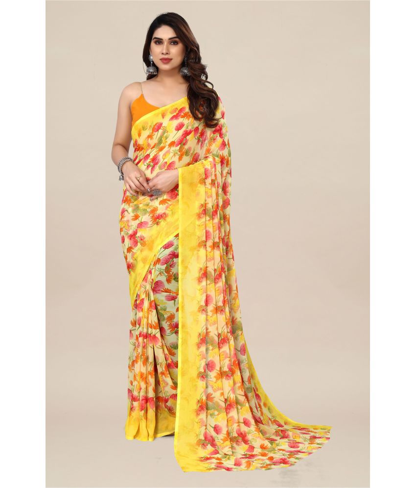     			Kashvi Sarees - Yellow Georgette Saree Without Blouse Piece ( Pack of 1 )