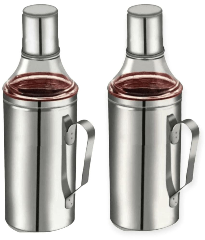     			ATROCK Oil Dispenser 1litre Steel Silver Oil Container ( Set of 2 )