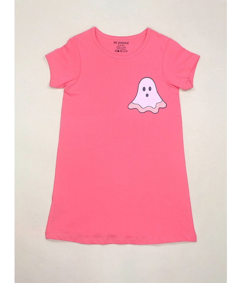     			Be Awara - Pink Cotton Girls T-shirt Dress ( Pack of 1 )