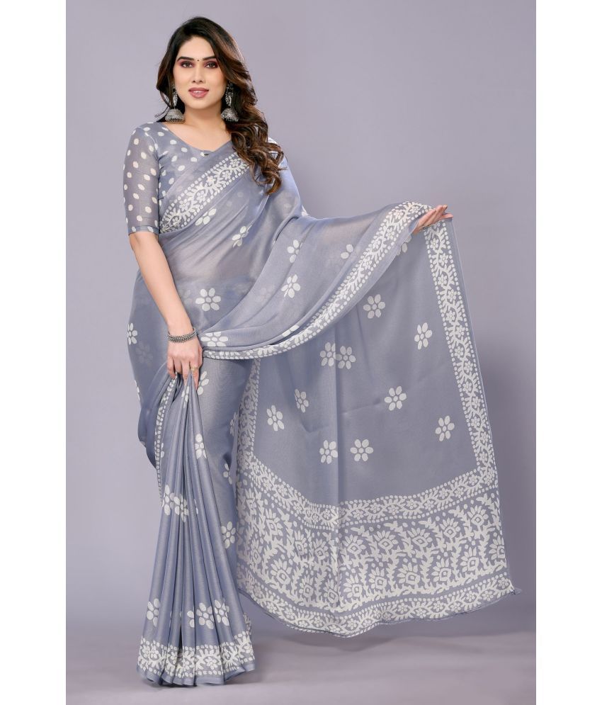     			FABMORA - Grey Chiffon Saree With Blouse Piece ( Pack of 1 )