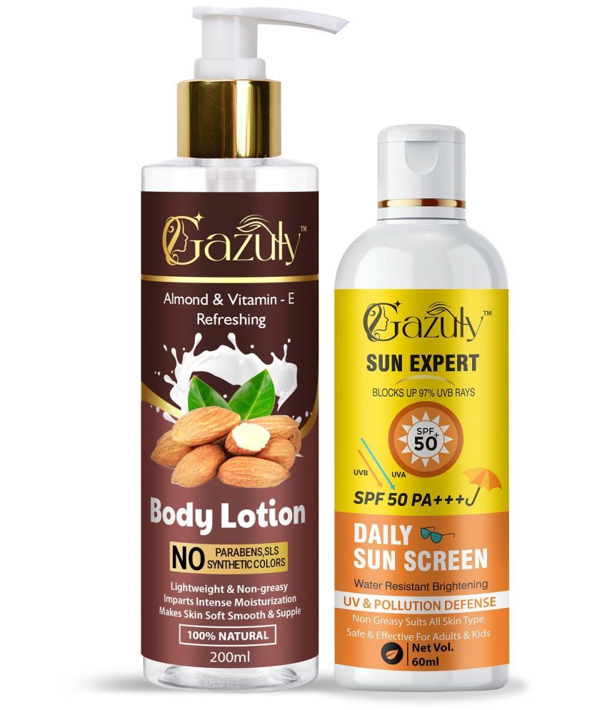     			GAZULY Vitamin E Body Lotion, 200 ml And SPF 50 PA+++ Daily Sun Screen Lotion, 60ml (Pack of 2)