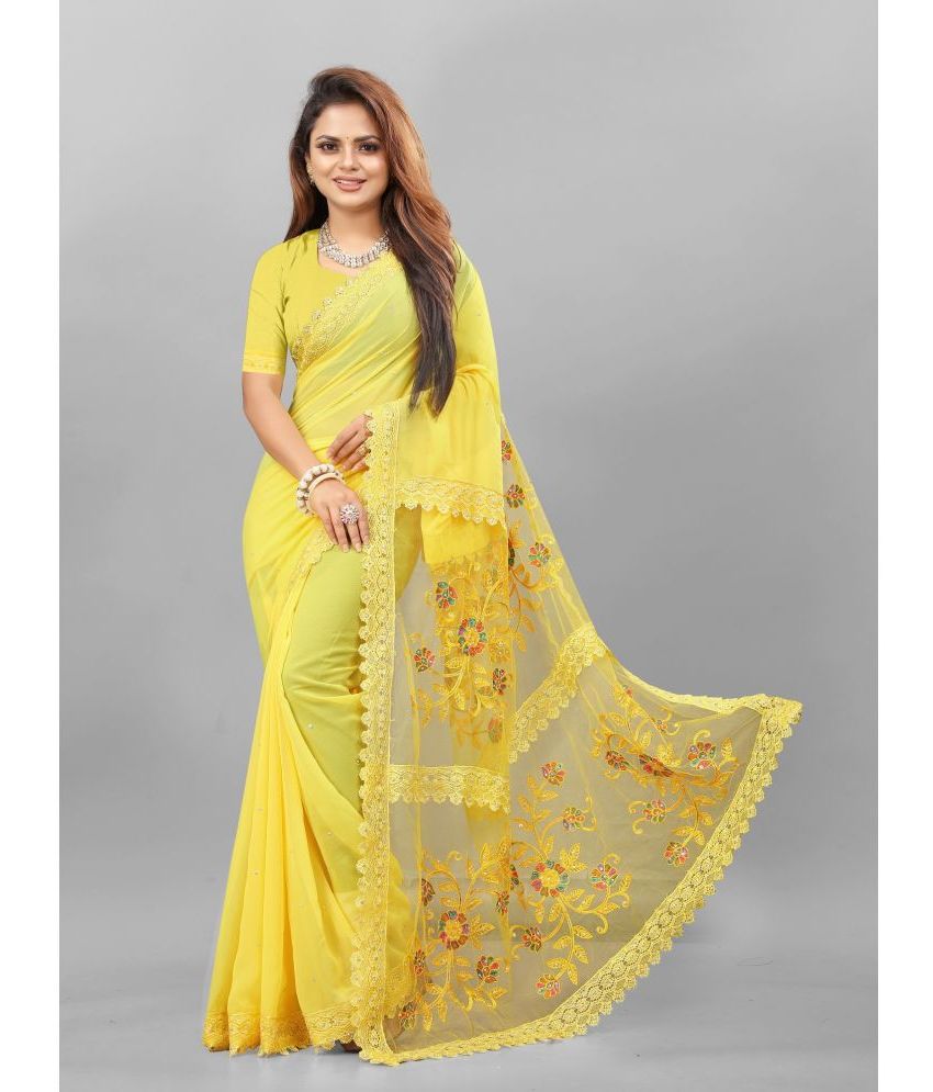     			JULEE - Yellow Georgette Saree With Stitched Blouse ( Pack of 1 )