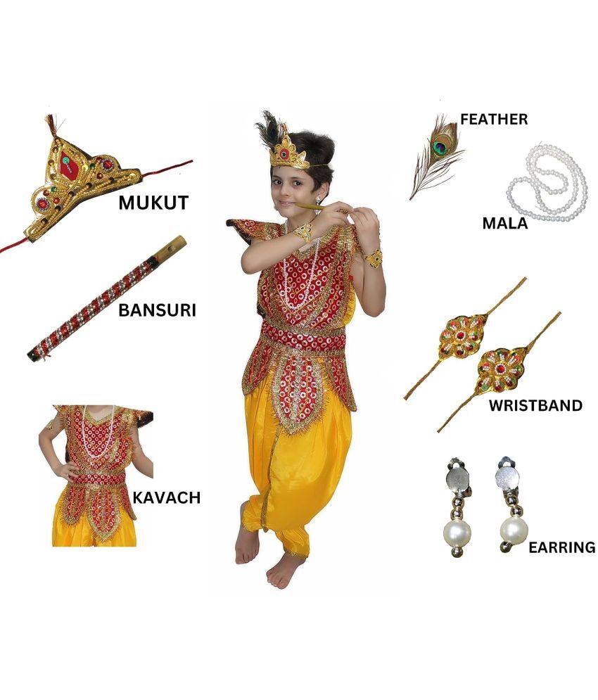     			Kaku Fancy Dresses Krishna Costume for Kids | Kids Krishna Dress for Janmashtami/Kanha/Krishnaleela/Mythological Character Krishna Fancy Dress Costume for Boys/Girls - Yellow (3-4 Years)