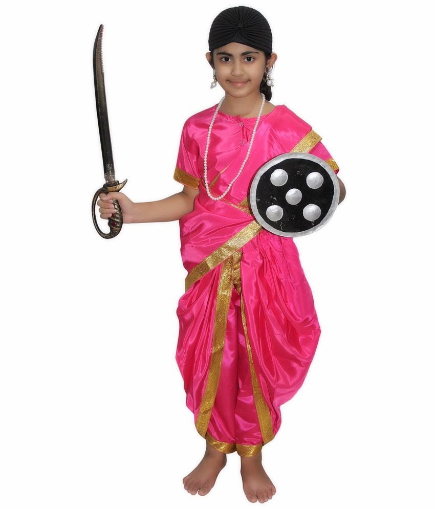    			Kaku Fancy Dresses National Hero Jhasi Ki Rani Fancy Dress For Girls | Freedom Fighter Rani Laxmi Bai Costume For Independence Day & Republic Day -Magenta, 5-6 Years, for Girls