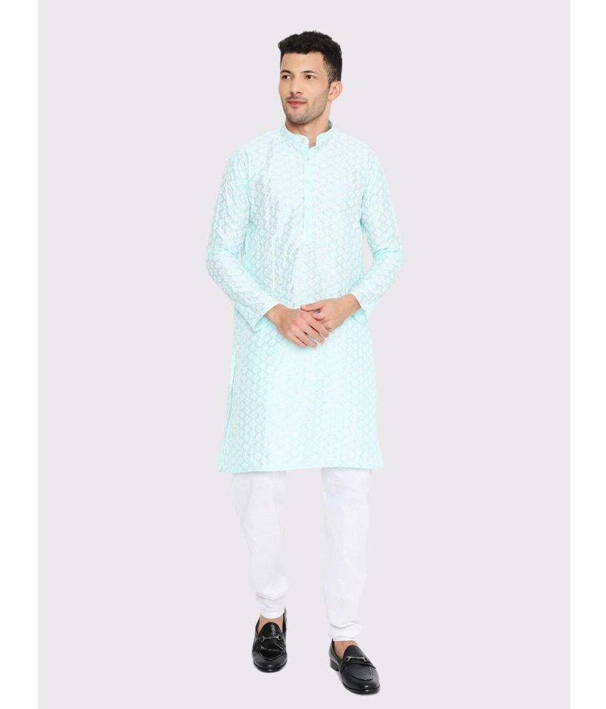     			Maharaja - Blue Silk Regular Fit Men's Kurta Pyjama Set ( Pack of 1 )