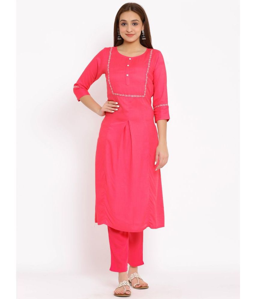     			NeshamaKurti - Pink A-line Rayon Women's Stitched Salwar Suit ( Pack of 1 )