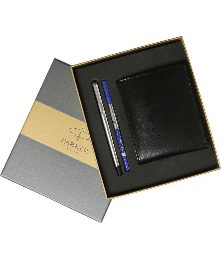     			PARKER Vector Stainless Steel Roller Ball Pen with Leather Wallet Gift Set Roller Ball Pen (Blue)