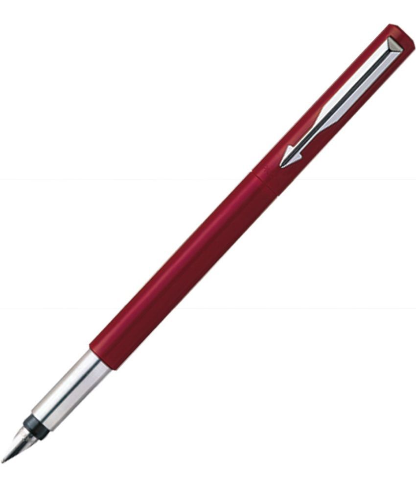     			Parker Vector Standard Chrome Trim Fountain Pen, Refillable, Red with Free Cartridge (1 Count, Ink - Blue), Perfect for Gifting, Excellent Pen for Students and Professionals