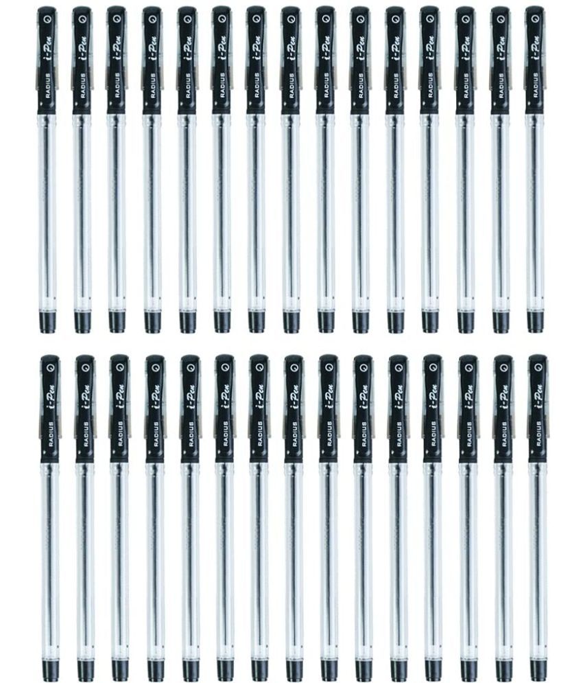     			Radius i-Pen Push Cap Ball Point Pen | Tip Size 0.7 mm | Low Viscocity Ink | Free Flow Ink System | Ball Point Pen Set | Pens for Students | Office Stationery Items | Black, Pack of 10 Pieces x 3 Box