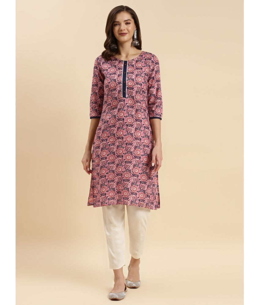     			Rangita Women Pink Cotton Printed Knee Length Straight Kurti