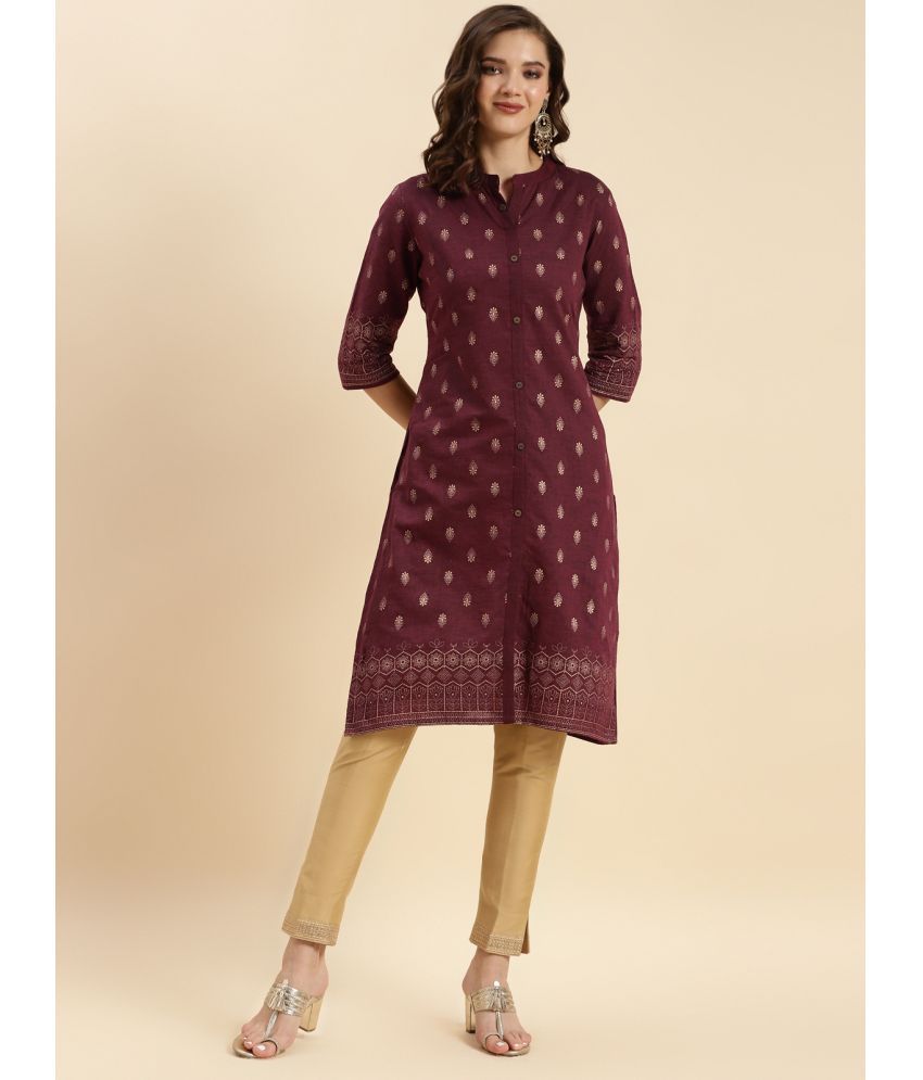     			Rangita Women Red Cotton Printed Knee Length Front Slit Kurti