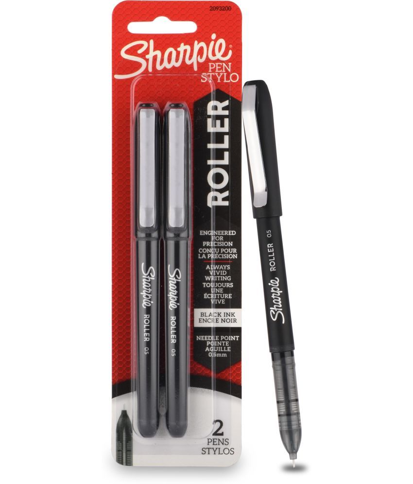     			SHARPIE Black Roller Ball Pen |Smudge Proof Ideal for Regular Office Usage |Stationery Items | Needle Point (0.5mm) |Pack of 2