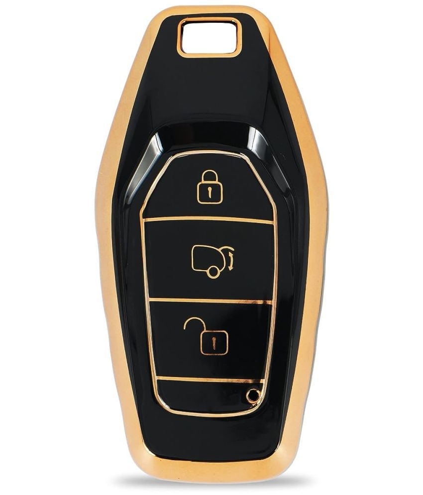     			TANTRA  TPU Leather Car Key Cover Compatible with Mahindra XUV-500 Smart Key (Black_1)