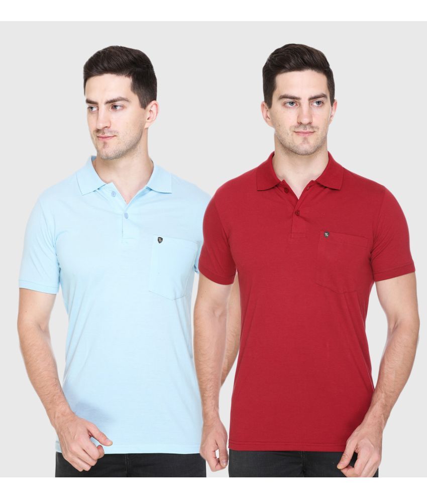     			White Moon - Sky Blue Cotton Blend Regular Fit Men's Polo T Shirt ( Pack of 2 )