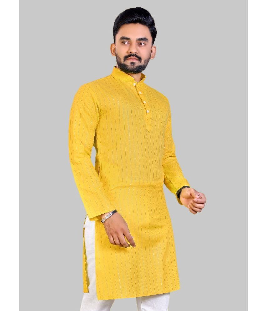     			YUG ART - Yellow Cotton Blend Men's Regular Kurta ( Pack of 1 )