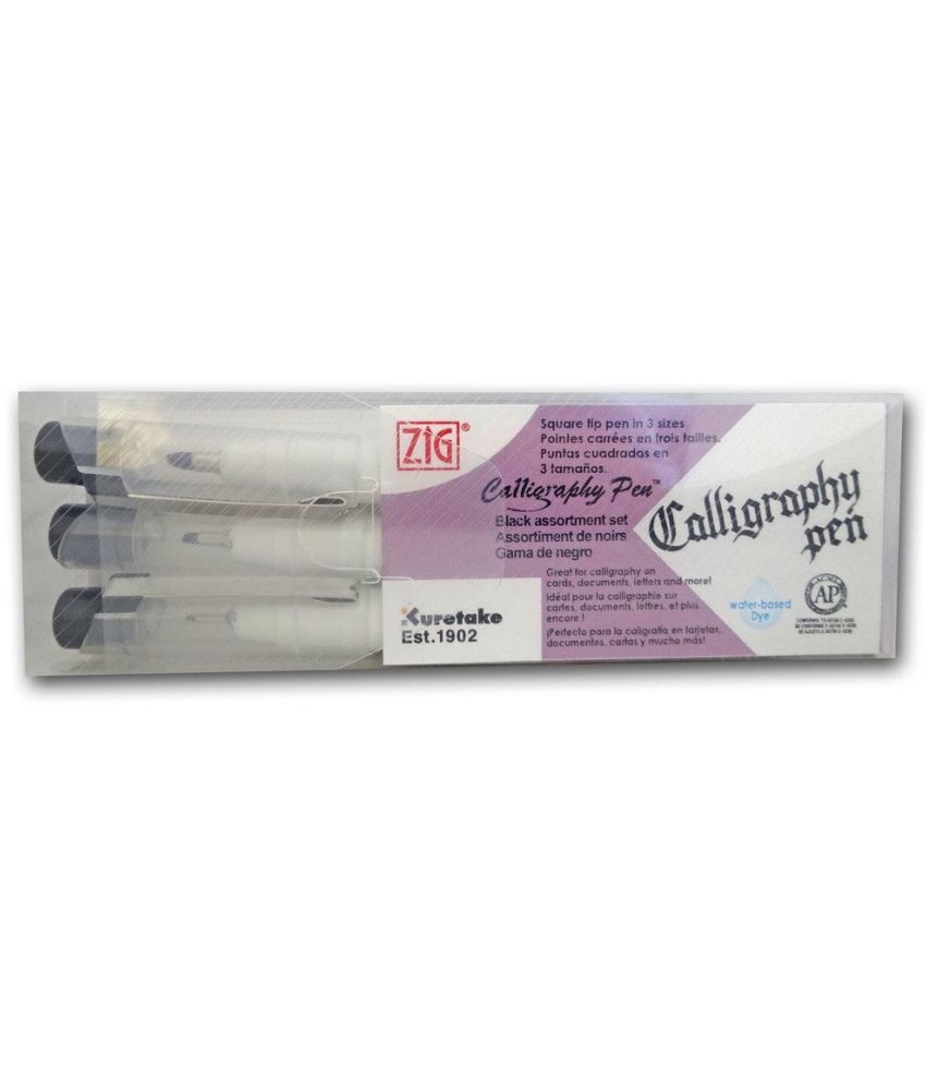     			Zig Caligraphy Pen Blister Pack | 1, 2 & 3 mm Tip Sizes | Xylene-Free With Odorless & Water Based Dye Ink | Great For Calligraphy On Cards, Documents, Letters & More | Black Ink, Set Of 3 Pens