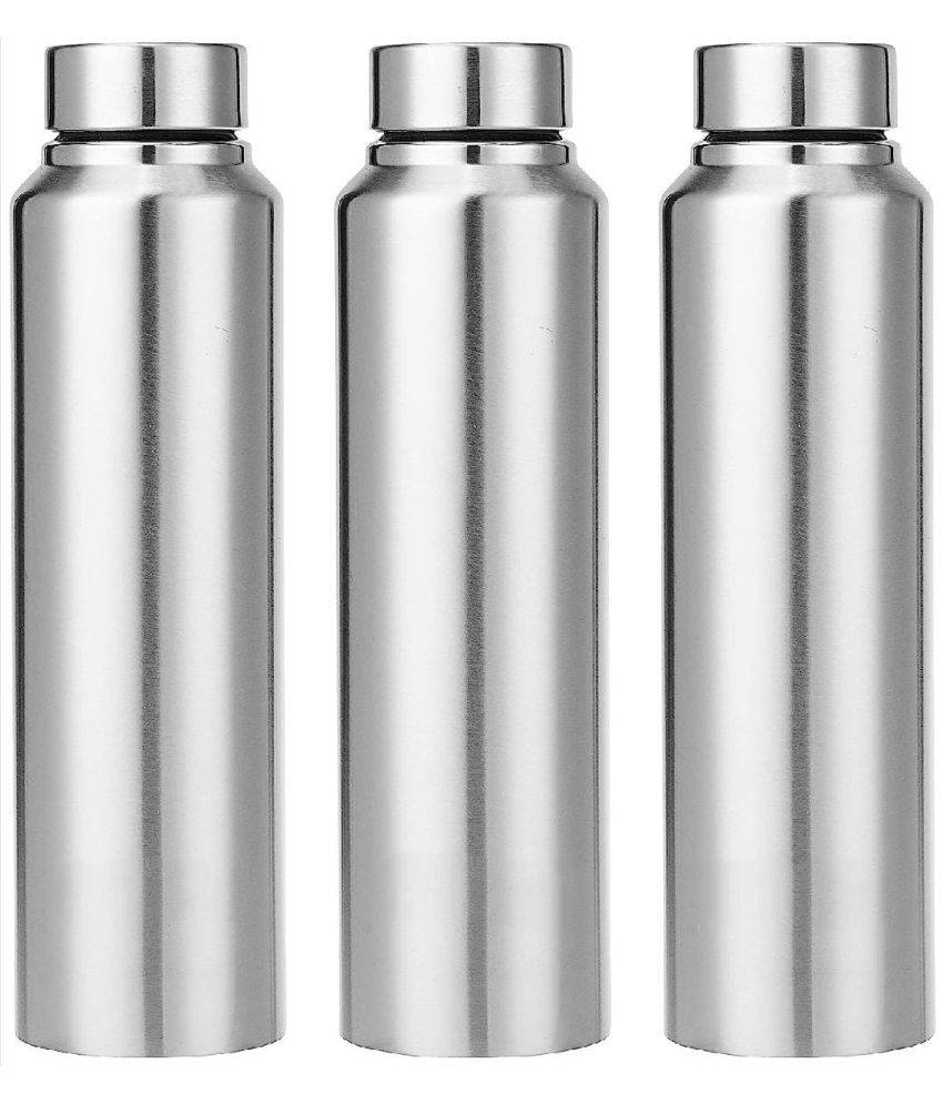     			ATROCK Single Walled Fridge Water Bottle 1litre Silver Water Bottle 1000 mL ( Set of 3 )